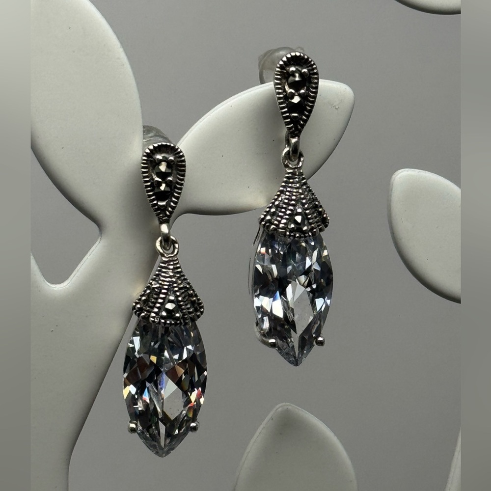 925 Silver Vtg CZ Drop Earrings